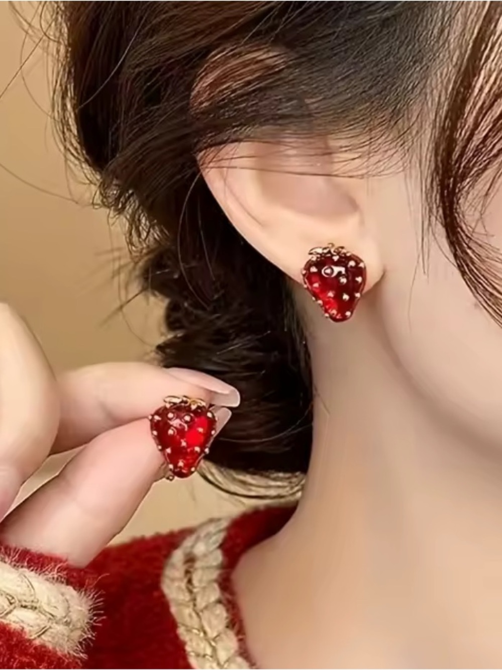 Anthropologie Red Strawberry Stud Earrings